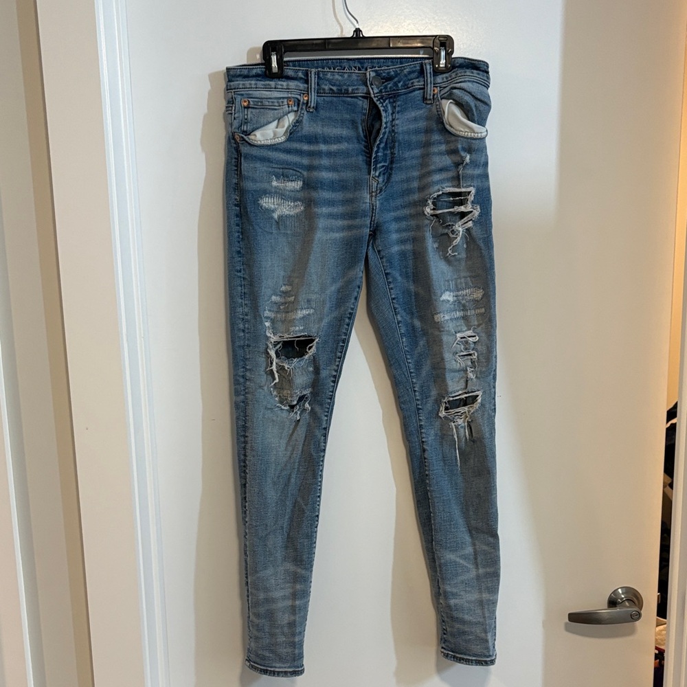 American Eagle Outfitters Ripped Blue Slim Jeans